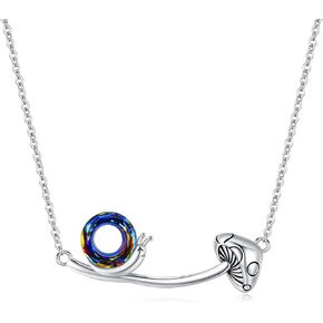 Mushroom Snail Necklace for Women Girls 925 Sterling Silver Crystal Snail Pendant Necklace Nature Animals and Plants Charms for Women Girls Love Lucky Jewelry Gift
