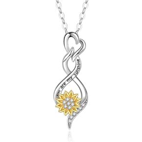 Infinity Love Sunflower Pendant You Are My Sunshine Infinity Necklace Sunflower Love Heart Pendant Valentine's Gifts for Wife Women Girls - 925 Sterling Sliver Infinity Spinning Sunflower Necklace.