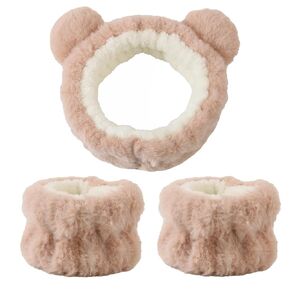 AXZDTH 3 Pcs Women Girls Cartoon Spa Headband and Wristband Set Face Wash Hair Band Wristband Set For Washing Face Makeup Skincare Hair Accessories