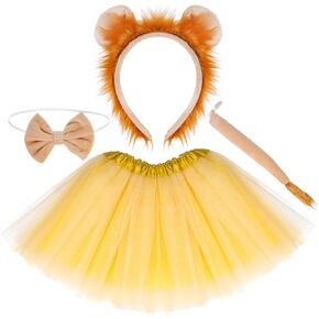 Lion Ears and Tail Set Lion Cosplay Costume Accessories Tutu-Dress Up Halloween Lion Headband & Tail Costume Set Brown in Kuwait