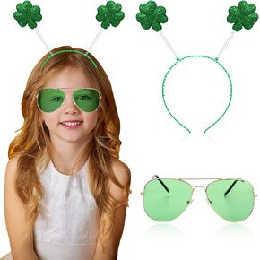 St. Patrick's Day Headbands Green Plastic Shamrock Sunglasses Set for Women Girls Costume Accessory