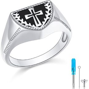 S925 Sterling Silver Cross Cremation Jewelry for Ashes, Urn Ring Holds Loved Ones Ashes Cremation Keepsake Ring Jewelry for Women Men