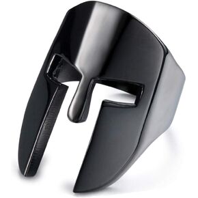 Men's Stainless Steel Spartan Knight Helmet Ring Ancient Greek Warrior Cool Mask Punk Biker Band