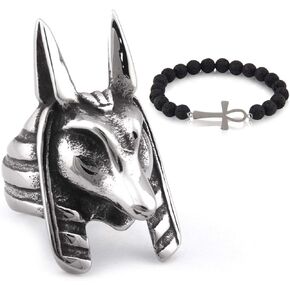 Men's Stainless Steel Ancient Egypt Dead God Anubis Amulet Ring Protection Strength Jewelry Accessories