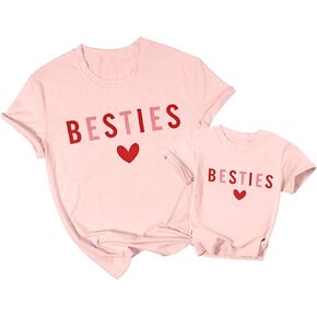 Valentine's Day Mommy and Me Matching Shirts Cute Heart Graphic Tees Casual Short Sleeve Mother and Daughter T Shirt