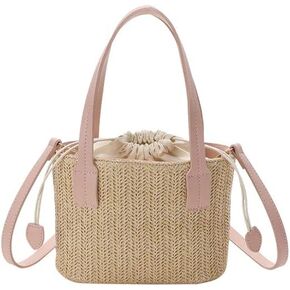Women Small Straw Bag Mini Woven Bucket Bag Summer Beach Bag Fashion Crossbody Bag Top Handle Bag Shoulder Bag Handbag