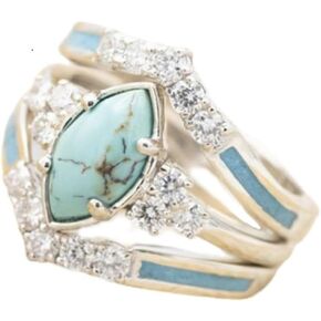 3 PCS Turquoise Rings Set for Women Girls Natural Turquoise Crystal Joint Knuckle Rings Boho Vintage Enamel Geometric Diamond Rings Sparkling Natural Gemstone Couples Ring Western Jewelry -Size 5