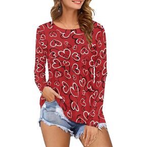 Womens Long Sleeve T-Shirt with 3D Graphic Printed Crewneck Tee Loose Fit Blouses