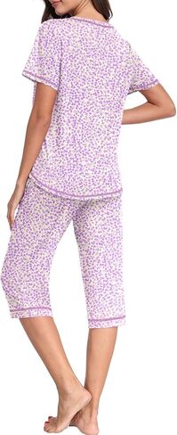 PrinStory Women's Pajama Sets Short Sleeve Sleepwear Top and Capri Pants Soft Loungewear Pjs Set 2 Piece with Pockets in Saudi Arabia