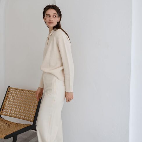 سترة نسائية من الكشمير بياقة بولو مضلعة من State Cashmere مع أزرار - 100% كشمير نقي من ماعز منغوليا الداخلية in Kuwait