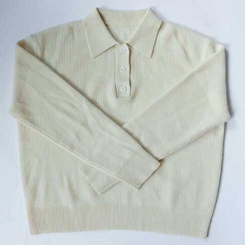 سترة نسائية من الكشمير بياقة بولو مضلعة من State Cashmere مع أزرار - 100% كشمير نقي من ماعز منغوليا الداخلية in Kuwait