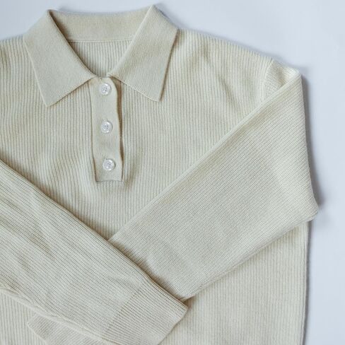 سترة نسائية من الكشمير بياقة بولو مضلعة من State Cashmere مع أزرار - 100% كشمير نقي من ماعز منغوليا الداخلية in Kuwait