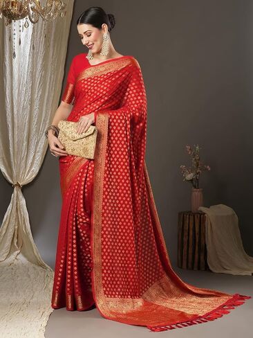 Saree For Women's Woven Design Kanjeevaram Saree With Unstitched Blouse Piece (Multicolor) in Saudi Arabia