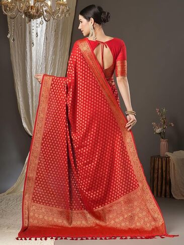 Saree For Women's Woven Design Kanjeevaram Saree With Unstitched Blouse Piece (Multicolor) in Saudi Arabia