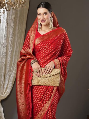 Saree For Women's Woven Design Kanjeevaram Saree With Unstitched Blouse Piece (Multicolor) in Saudi Arabia