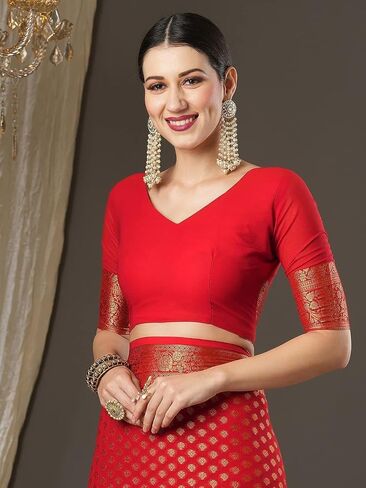 Saree For Women's Woven Design Kanjeevaram Saree With Unstitched Blouse Piece (Multicolor) in Saudi Arabia