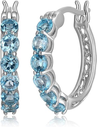 .925 Sterling Silver 3mm Gemstone Hoop Earrings - Choice of Gem Color in Saudi Arabia
