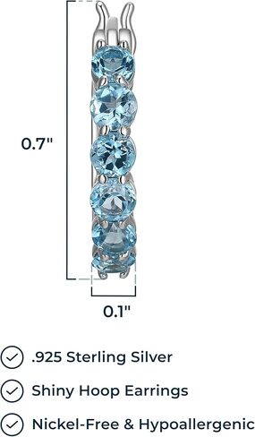 .925 Sterling Silver 3mm Gemstone Hoop Earrings - Choice of Gem Color in Saudi Arabia
