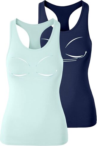 TAIPOVE تانك القمم قمصان الجري مع حمالة صدر مدمجة من القطن اليوغا الرياضية للنساء صالة Strappy ملابس نشطة 2 حزم النعناع / البحرية in Kuwait