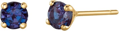 Peora Solid 14K Gold 4mm Round Created Alexandrite Solitaire Stud Earrings for Women, Hypoallergenic Color Changing 0.50 Carat total AAA Grade, June Birthstone, Friction Backs in Saudi Arabia