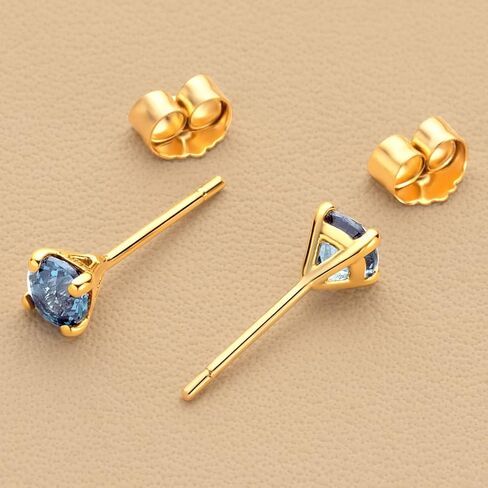 Peora Solid 14K Gold 4mm Round Created Alexandrite Solitaire Stud Earrings for Women, Hypoallergenic Color Changing 0.50 Carat total AAA Grade, June Birthstone, Friction Backs in Saudi Arabia