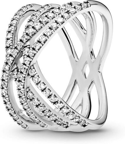 Pandora Entwined Lines Ring - Stackable Ring for Women - Gift for Her - Sterling Silver with Clear Cubic Zirconia - Size 5 in Saudi Arabia