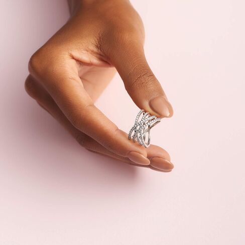 Pandora Entwined Lines Ring - Stackable Ring for Women - Gift for Her - Sterling Silver with Clear Cubic Zirconia - Size 5 in Saudi Arabia