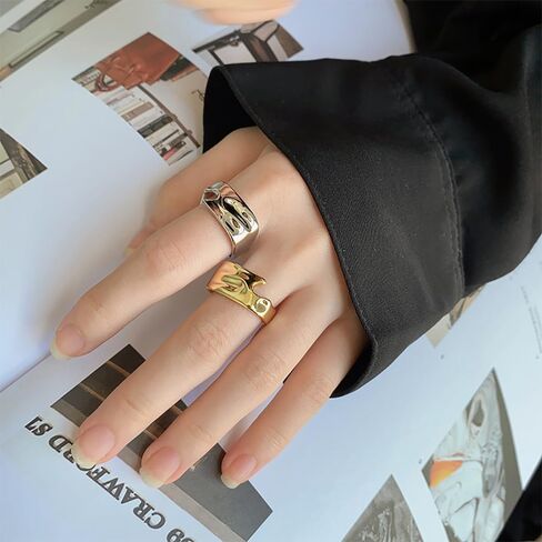 Unique Irregular Wide Statement Ring for Women Girls Geommetric Adjustable Stacking Open Finger Rings Eternity Promise Bands Personalized Jewelry Gifts Birthday in Saudi Arabia