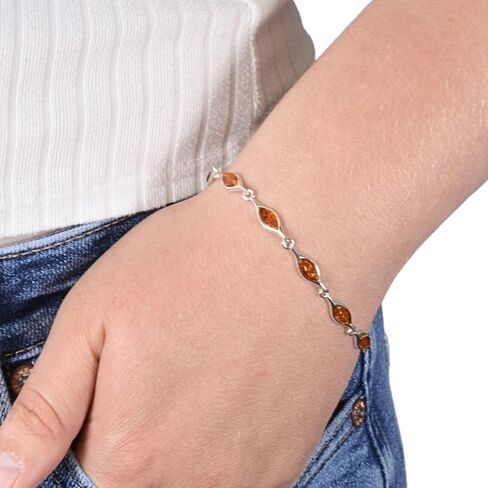 GIA Certified Sterling Silver Honey Baltic Amber Bracelet "Delicate", Genuine Baltic Amber Bracelet for Women, Amber Jewelry for Women, Amber Bracelets for Adults, Sterling Silver Collection in Saudi Arabia