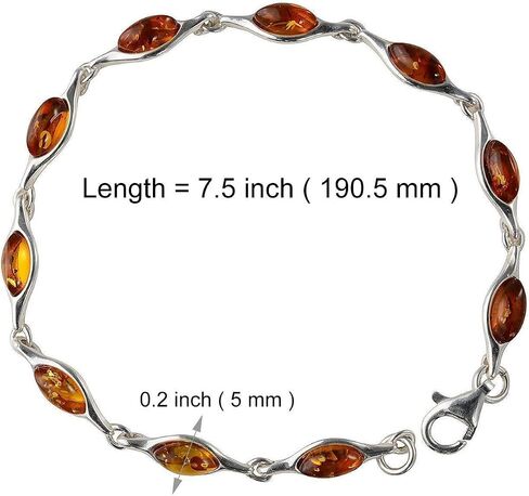 GIA Certified Sterling Silver Honey Baltic Amber Bracelet "Delicate", Genuine Baltic Amber Bracelet for Women, Amber Jewelry for Women, Amber Bracelets for Adults, Sterling Silver Collection in Saudi Arabia