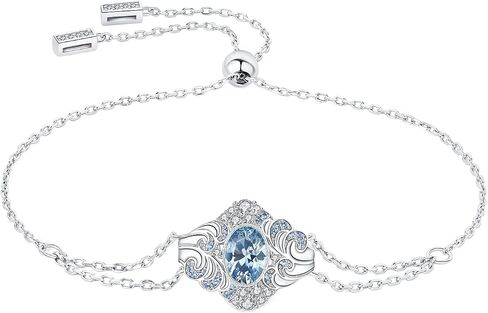 JewelryPalace Ocean Sea Wave Light Blue Cubic Zirconia Adjustable Link Bolo Bracelet for Women, Oval 14k White Gold Plated 925 Sterling Silver Bracelet for Girl, CZ Gemstone Jewelry Sets in Saudi Arabia