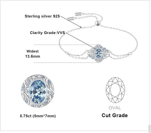 JewelryPalace Ocean Sea Wave Light Blue Cubic Zirconia Adjustable Link Bolo Bracelet for Women, Oval 14k White Gold Plated 925 Sterling Silver Bracelet for Girl, CZ Gemstone Jewelry Sets in Saudi Arabia