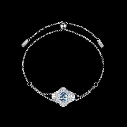 JewelryPalace Ocean Sea Wave Light Blue Cubic Zirconia Adjustable Link Bolo Bracelet for Women, Oval 14k White Gold Plated 925 Sterling Silver Bracelet for Girl, CZ Gemstone Jewelry Sets in Saudi Arabia