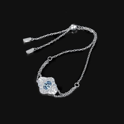 JewelryPalace Ocean Sea Wave Light Blue Cubic Zirconia Adjustable Link Bolo Bracelet for Women, Oval 14k White Gold Plated 925 Sterling Silver Bracelet for Girl, CZ Gemstone Jewelry Sets in Saudi Arabia