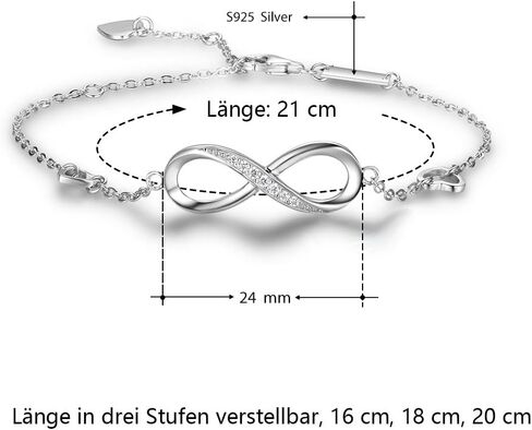 Bo&Pao Women's Infinity Bracelet 925 Sterling Silver, adjustable in Saudi Arabia