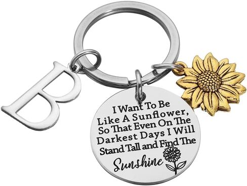 Asqunpin Sunflower Gifts Initial Charm Keychain - I Want to be Like a Sunflower Inspirational Spiritual Gift for Her in Kuwait