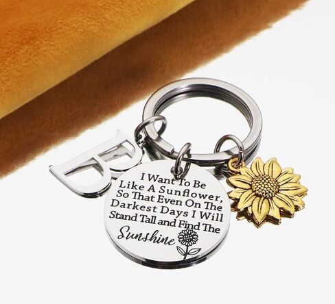 Asqunpin Sunflower Gifts Initial Charm Keychain - I Want to be Like a Sunflower Inspirational Spiritual Gift for Her in Kuwait