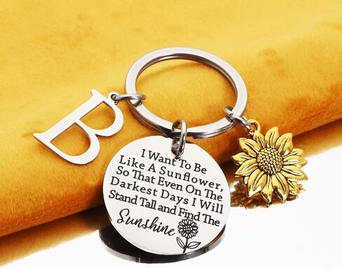 Asqunpin Sunflower Gifts Initial Charm Keychain - I Want to be Like a Sunflower Inspirational Spiritual Gift for Her in Kuwait