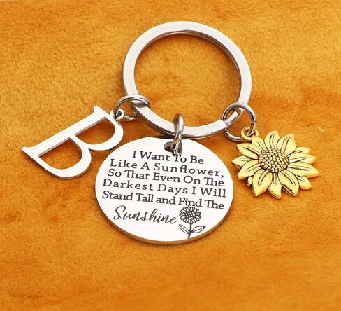 Asqunpin Sunflower Gifts Initial Charm Keychain - I Want to be Like a Sunflower Inspirational Spiritual Gift for Her in Kuwait