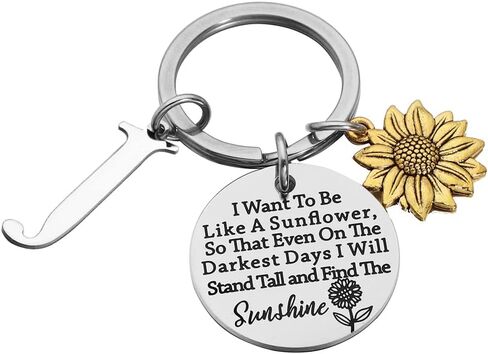 Asqunpin Sunflower Gifts Initial Charm Keychain - I Want to be Like a Sunflower Inspirational Spiritual Gift for Her in Saudi Arabia