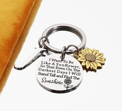 Asqunpin Sunflower Gifts Initial Charm Keychain - I Want to be Like a Sunflower Inspirational Spiritual Gift for Her in Saudi Arabia