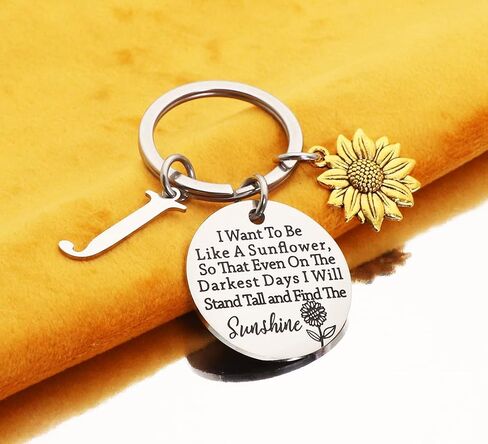 Asqunpin Sunflower Gifts Initial Charm Keychain - I Want to be Like a Sunflower Inspirational Spiritual Gift for Her in Saudi Arabia