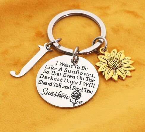Asqunpin Sunflower Gifts Initial Charm Keychain - I Want to be Like a Sunflower Inspirational Spiritual Gift for Her in Saudi Arabia