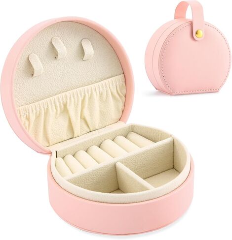 XZUZ Portable Jewelry Box，Small Jewelry Box，Travel Jewelry Box，Jewelry box with carrying handle，For organizing rings, earrings, necklaces.（Pink） in Kuwait