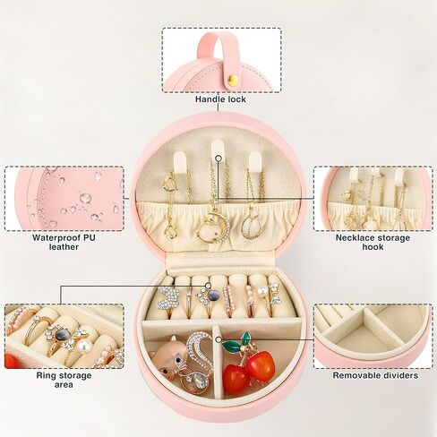 XZUZ Portable Jewelry Box，Small Jewelry Box，Travel Jewelry Box，Jewelry box with carrying handle，For organizing rings, earrings, necklaces.（Pink） in Kuwait