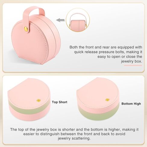 XZUZ Portable Jewelry Box，Small Jewelry Box，Travel Jewelry Box，Jewelry box with carrying handle，For organizing rings, earrings, necklaces.（Pink） in Kuwait