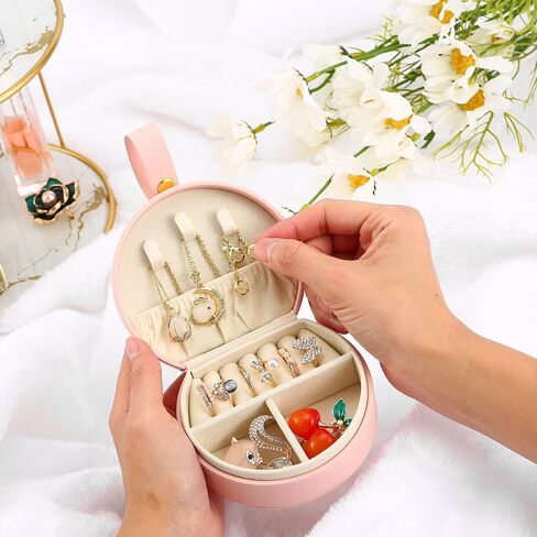 XZUZ Portable Jewelry Box，Small Jewelry Box，Travel Jewelry Box，Jewelry box with carrying handle，For organizing rings, earrings, necklaces.（Pink） in Kuwait