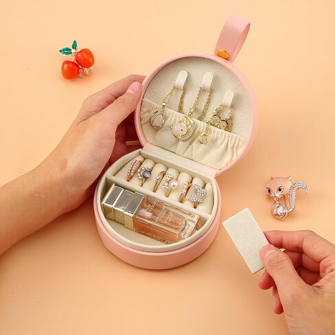 XZUZ Portable Jewelry Box，Small Jewelry Box，Travel Jewelry Box，Jewelry box with carrying handle，For organizing rings, earrings, necklaces.（Pink） in Kuwait