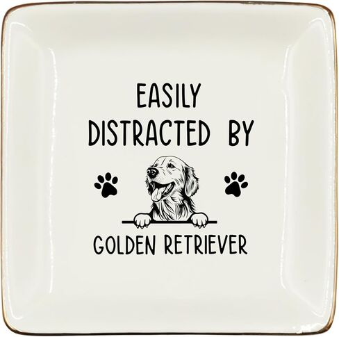 Golden Retriever Gifts Ceramic Jewelry Tray Dish, Easily Distracted by Golden Retriever Dog Mom Jewelry Plate Ring Trinket Dish, Pet Dog Lover Owner Gifts for Women Golden Retriever Lovers 288 in Saudi Arabia