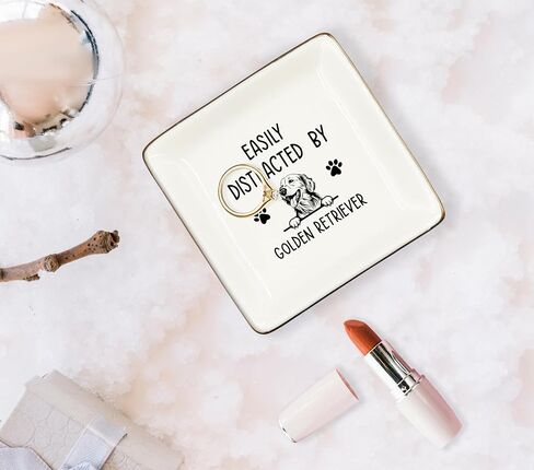 Golden Retriever Gifts Ceramic Jewelry Tray Dish, Easily Distracted by Golden Retriever Dog Mom Jewelry Plate Ring Trinket Dish, Pet Dog Lover Owner Gifts for Women Golden Retriever Lovers 288 in Saudi Arabia